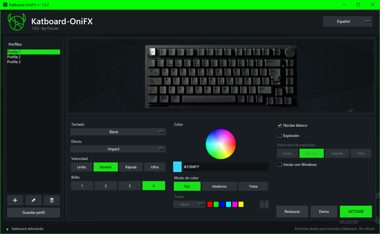 Interfaz de Katboard-OniFX 1.0.2 ampliada